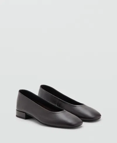 Mango Leather Flat Shoes Chocolate In Multi