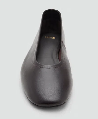 Mango Leather Flat Shoes Chocolate In Multi
