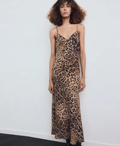 Mango Leopard-print Open-back Dress Brown In Animal Print
