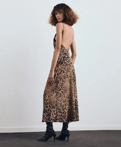 Mango Leopard-print Open-back Dress Brown In Animal Print