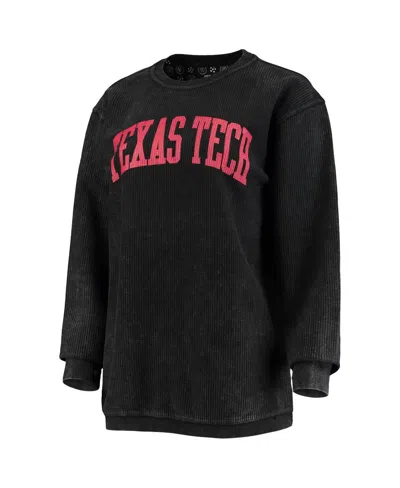 Pressbox Women's  Black Texas Tech Red Raiders Comfy Cord Vintage Wash Basic Arch Pullover Sweatshirt In Black