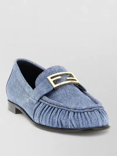 Fendi Baguette Denim Loafers Gold Tone Hardware In Blue