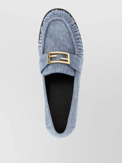 Fendi Baguette Denim Loafers Gold Tone Hardware In Blue