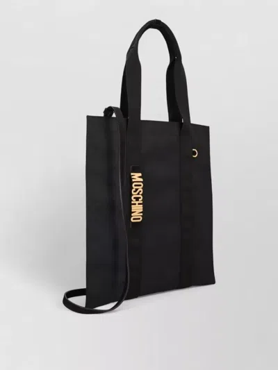 Moschino Tote Bag Rectangular Shape Dual Handles In Black