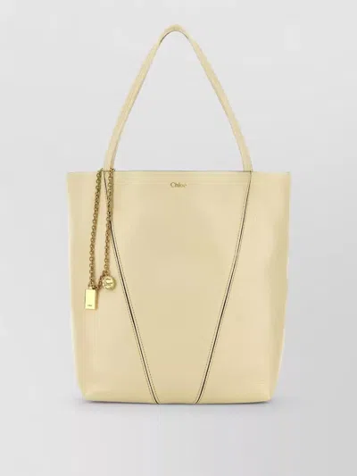 Chloé Pastel Yellow Leather Spin Shopping Bag In Yellow