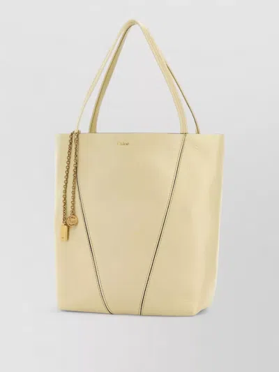Chloé Pastel Yellow Leather Spin Shopping Bag In Yellow