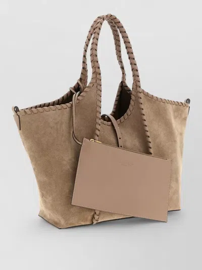 Tod's T Medium Suede Hobo Shoulder Bag Braided Handles In Brown