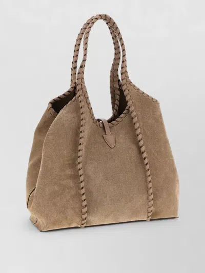 Tod's T Medium Suede Hobo Shoulder Bag Braided Handles In Brown