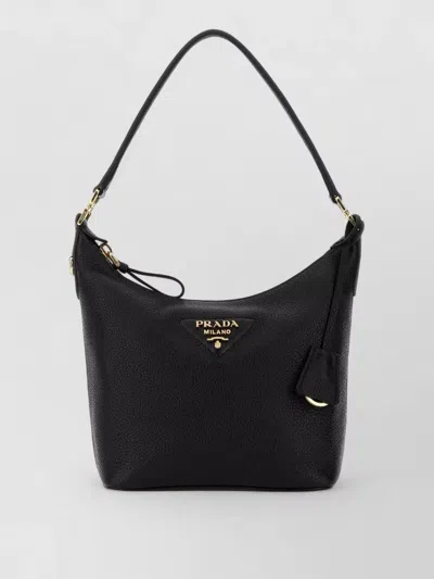 Prada Leather Shoulder Bag Gold Tone Hardware In Black
