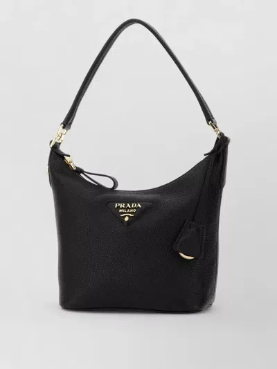 Prada Leather Shoulder Bag Gold Tone Hardware In Black