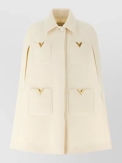 Valentino Hooded Jacket Collar Design Front Pockets In Neutral