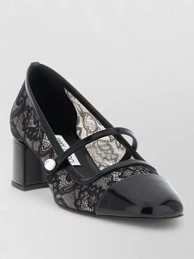 Jimmy Choo Elisa Pumps Block Heel Lace Overlay Pearls In Black