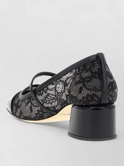 Jimmy Choo Elisa Pumps Block Heel Lace Overlay Pearls In Black