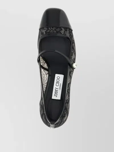 Jimmy Choo Elisa Pumps Block Heel Lace Overlay Pearls In Black
