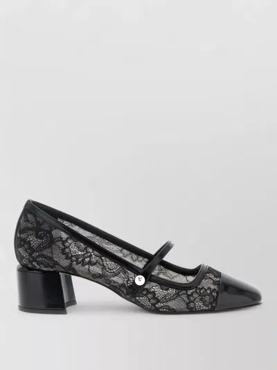 Jimmy Choo Elisa Pumps Block Heel Lace Overlay Pearls In Black