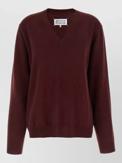 Maison Margiela Four Stitches Knitwear V Neck Sweater In Red