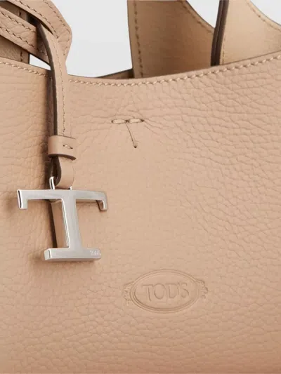 Tod's Micro Leather Tote Bag Detachable Shoulder Strap In Brown