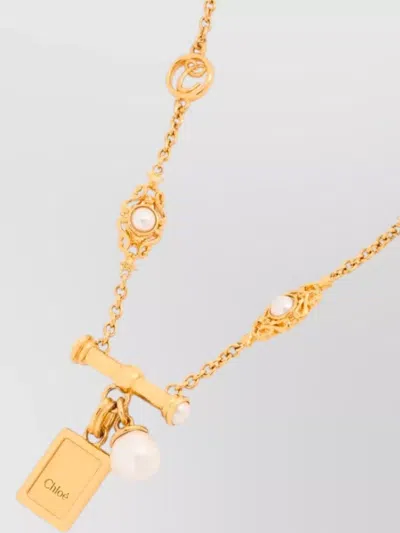 Chloé Classy Necklace Gold Tone Pearl Accents In Gold