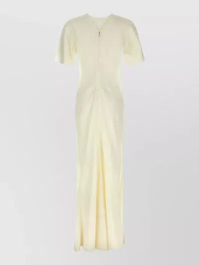 Victoria Beckham Isabella Crew Neck Ruched Floor Length Dress In Neutral