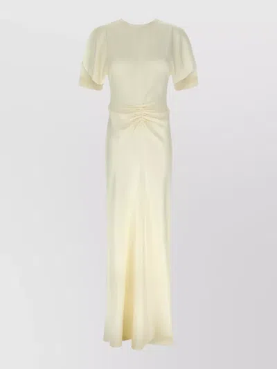 Victoria Beckham Isabella Crew Neck Ruched Floor Length Dress In Neutral