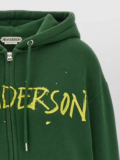 Jw Anderson Hoodie Print Hood Kangaroo Pocket Ribbed Cuffs In Green