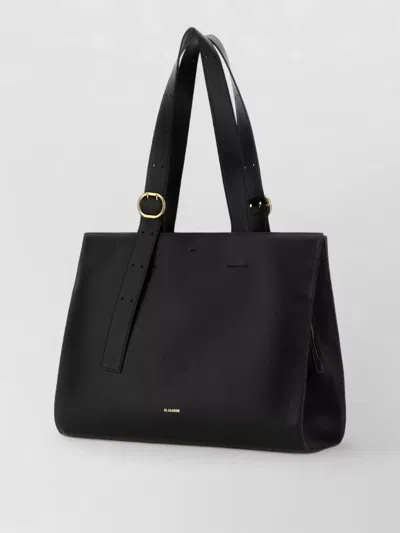Jil Sander Black Shopping Rectangular Leather Tote In Black