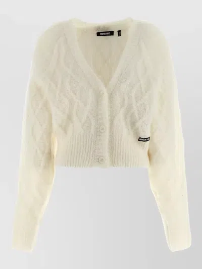 Rotate Birger Christensen Knit Cardigan Cable Pattern Ribbed Trims V Neck In Multi