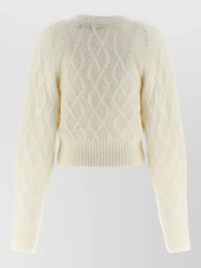 Rotate Birger Christensen Knit Cardigan Cable Pattern Ribbed Trims V Neck In Multi