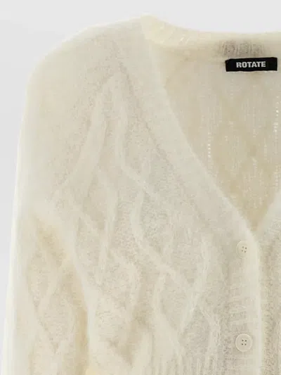 Rotate Birger Christensen Knit Cardigan Cable Pattern Ribbed Trims V Neck In Multi