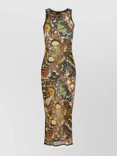 Jean Paul Gaultier Reedition Butterfly Print Dress Lace Up In Multi