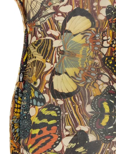 Jean Paul Gaultier Reedition Butterfly Print Dress Lace Up In Multi