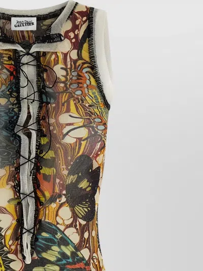 Jean Paul Gaultier Reedition Butterfly Print Dress Lace Up In Multi