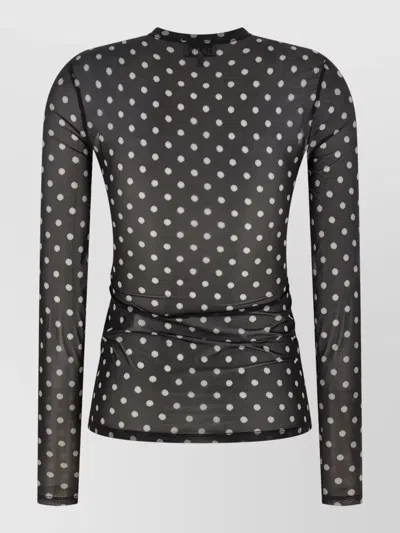 Ganni Sheer Polka Dot Long Sleeve Crew Sweater In Multi