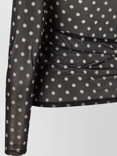 Ganni Sheer Polka Dot Long Sleeve Crew Sweater In Multi