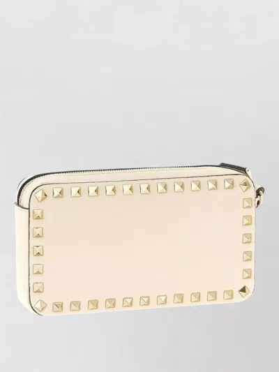 Valentino Rockstud Leather Mini Clutch Bag Wristlet In White