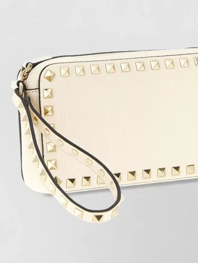 Valentino Rockstud Leather Mini Clutch Bag Wristlet In White