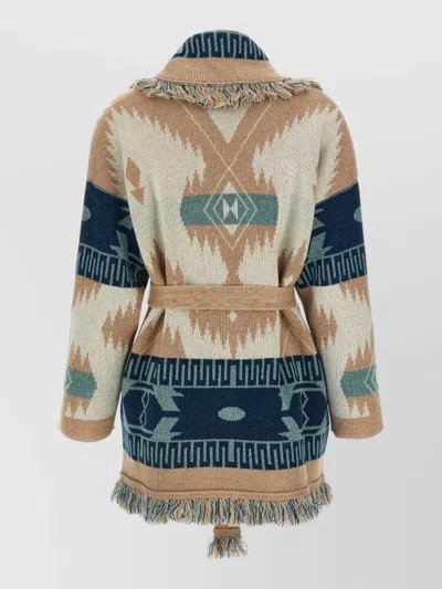 Alanui Icon Knit Cardigan Belt Fringe Pattern In Brown