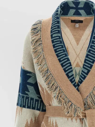Alanui Icon Knit Cardigan Belt Fringe Pattern In Brown