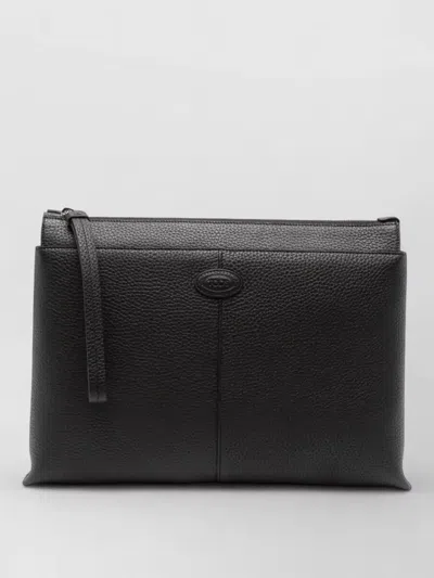 Tod's Medium Leather Clutch Bag Rectangular In Black