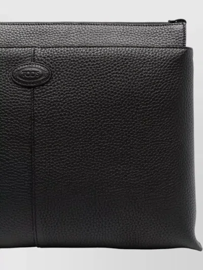 Tod's Medium Leather Clutch Bag Rectangular In Black