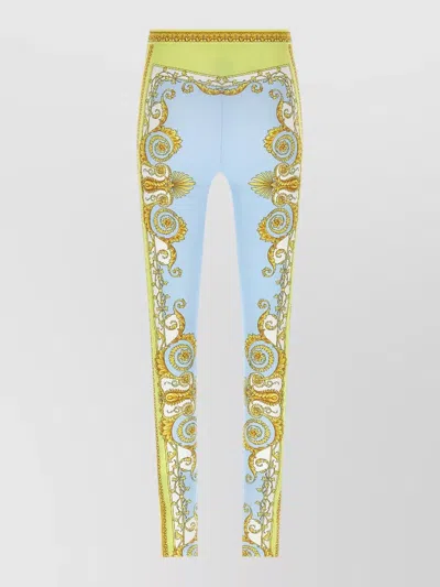 Versace Light Blue Baroque Pattern Work-out Leggings In Blue