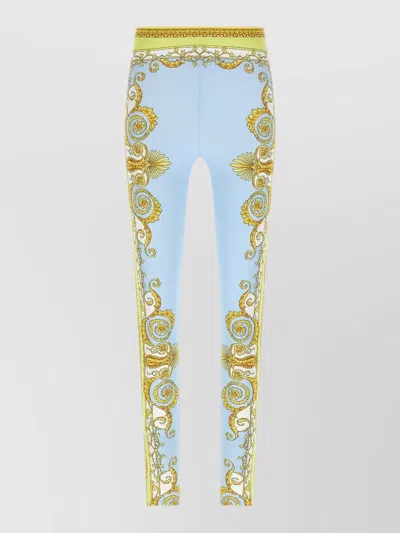 Versace Light Blue Baroque Pattern Work-out Leggings In Blue