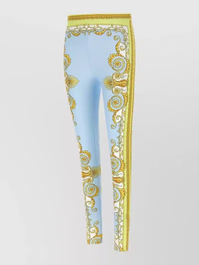 Versace Light Blue Baroque Pattern Work-out Leggings In Blue