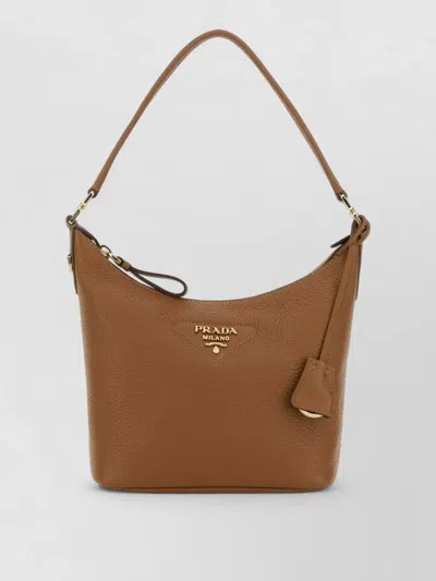 Prada Leather Shoulder Bag Top Handle Detail In Brown