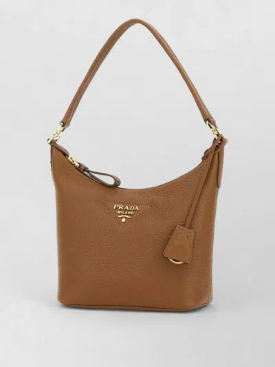 Prada Leather Shoulder Bag Top Handle Detail In Brown