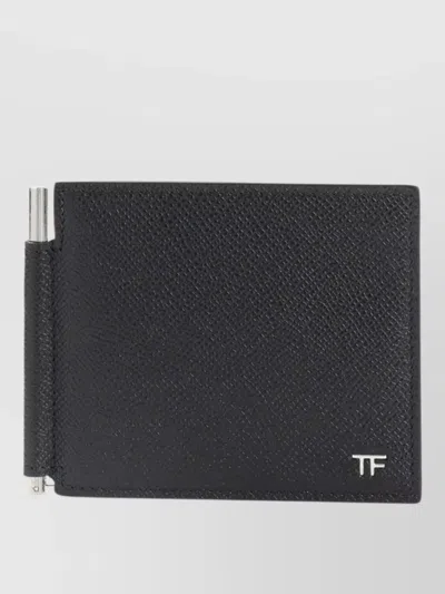 Tom Ford Textured Finish Compact Leather Cardholder Wallet In Black