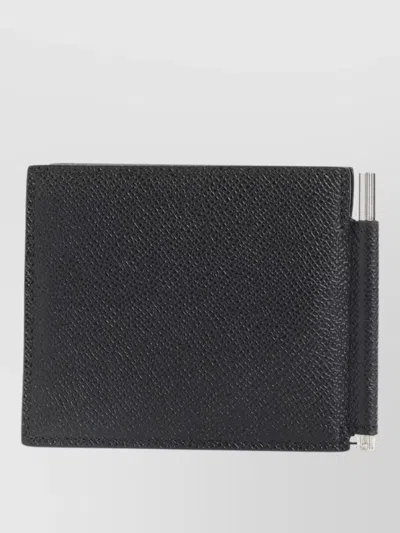 Tom Ford Textured Finish Compact Leather Cardholder Wallet In Black