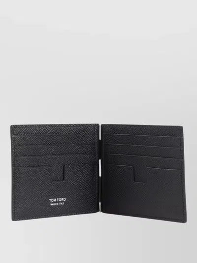 Tom Ford Textured Finish Compact Leather Cardholder Wallet In Black