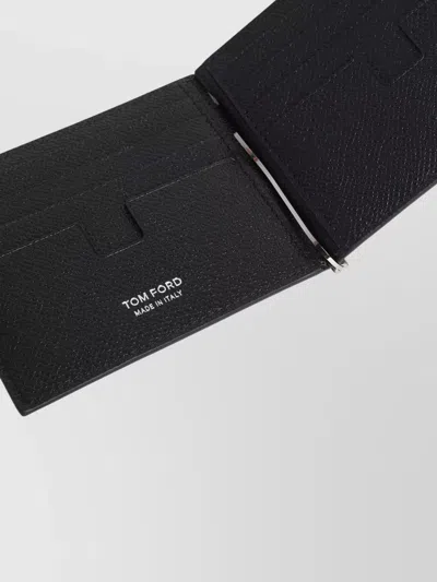 Tom Ford Textured Finish Compact Leather Cardholder Wallet In Black