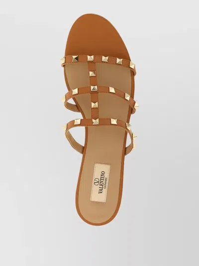 Valentino Garavani Flat Sole Rockstud Leather Sandals In A76 Candy Rose